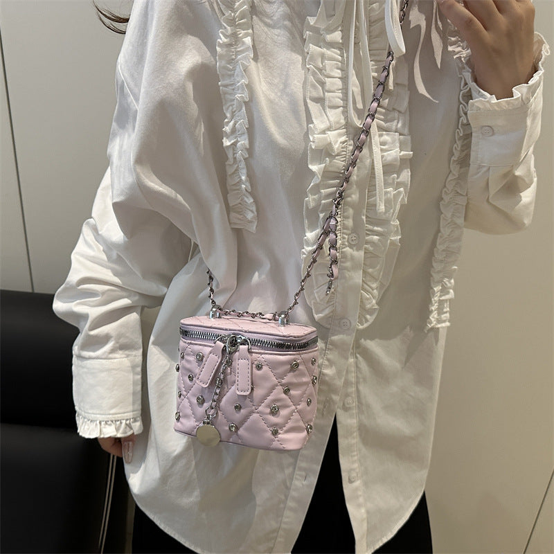 Women's Mini Chain Crossbody Bag with Stud Detail, PU Leather Shoulder Bag