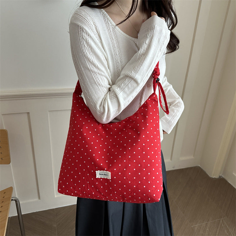 Women's Polka Dot Shoulder Bag Chiffon Accent Crossbody Handbag