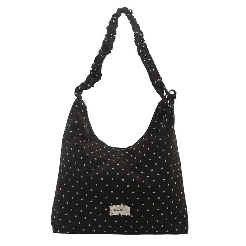 Women's Polka Dot Shoulder Bag Chiffon Accent Crossbody Handbag
