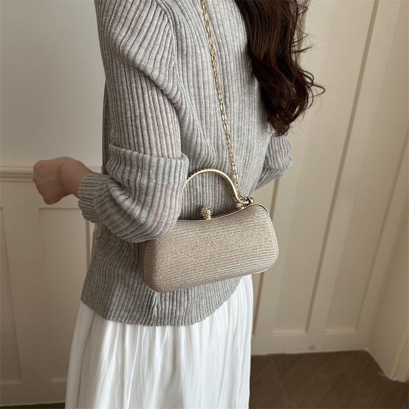 Women's Textured Shoulder Bag with Chain Strap, PU Leather Handbag