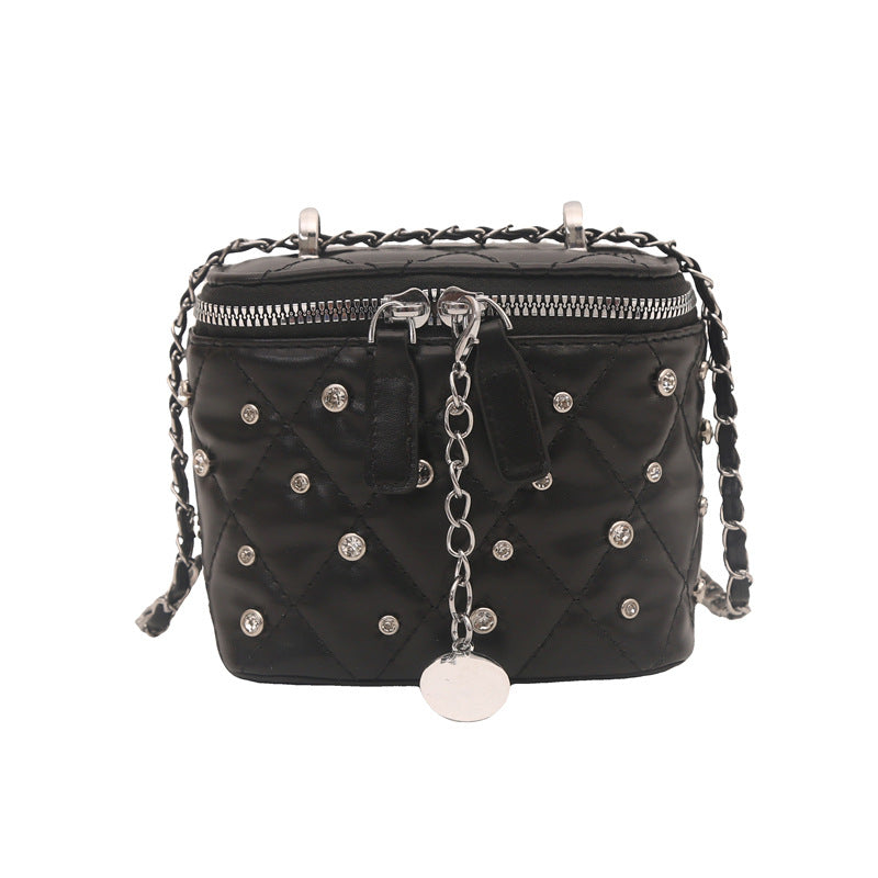 Women's Mini Chain Crossbody Bag with Stud Detail, PU Leather Shoulder Bag