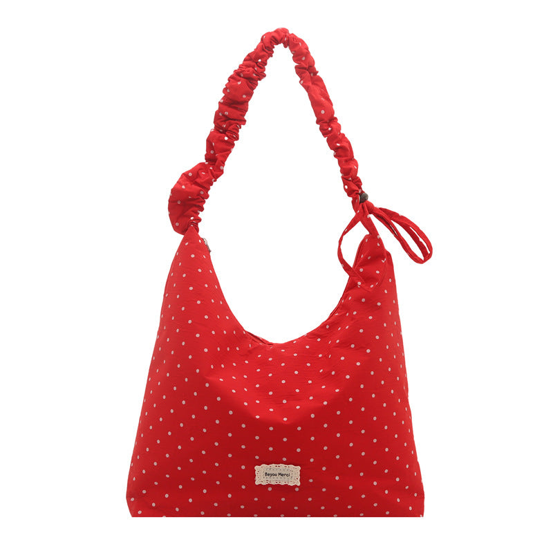 Women's Polka Dot Shoulder Bag Chiffon Accent Crossbody Handbag