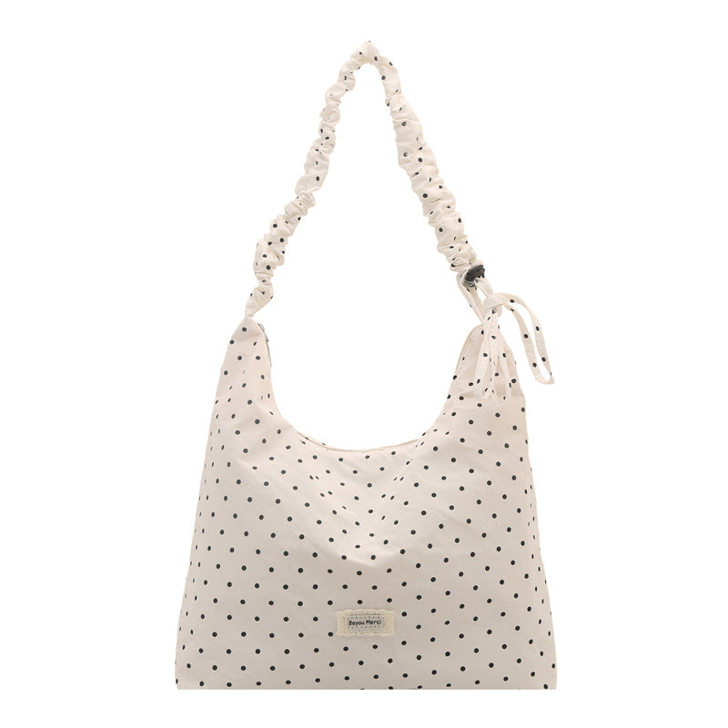 Women's Polka Dot Shoulder Bag Chiffon Accent Crossbody Handbag