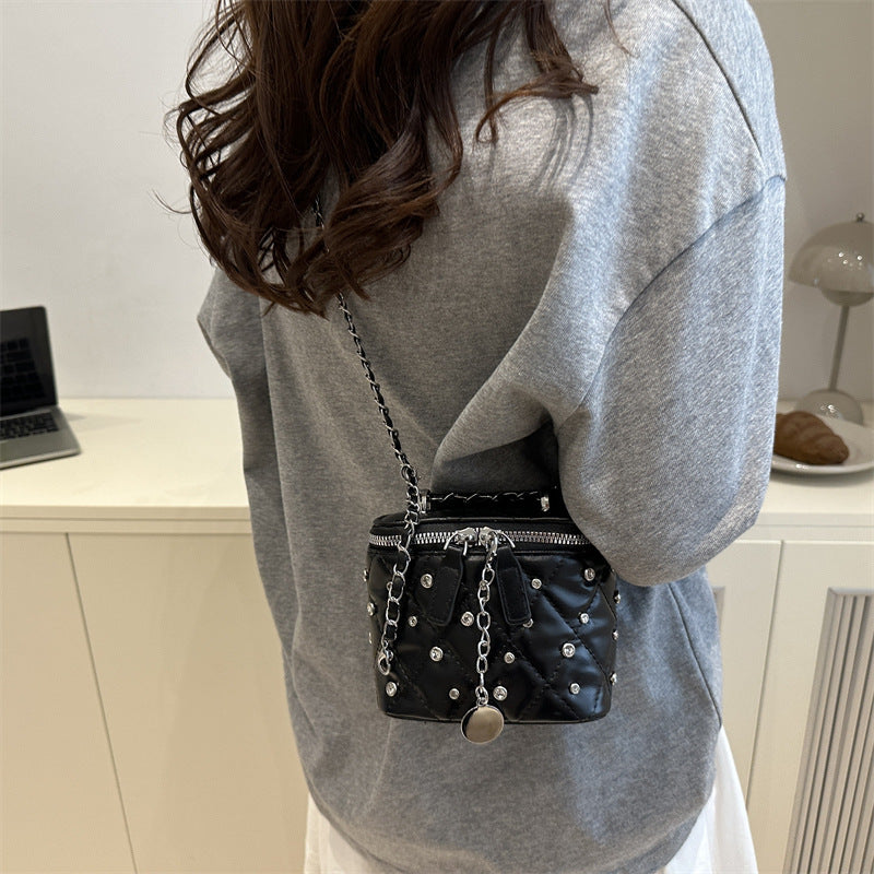 Women's Mini Chain Crossbody Bag with Stud Detail, PU Leather Shoulder Bag