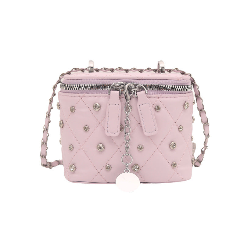 Women's Mini Chain Crossbody Bag with Stud Detail, PU Leather Shoulder Bag