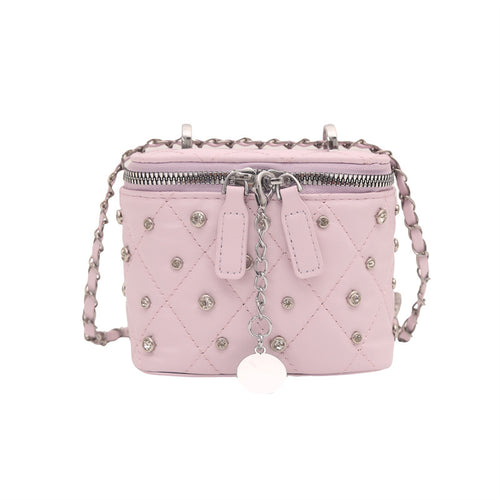 Women's Mini Chain Crossbody Bag with Stud Detail, PU Leather Shoulder Bag