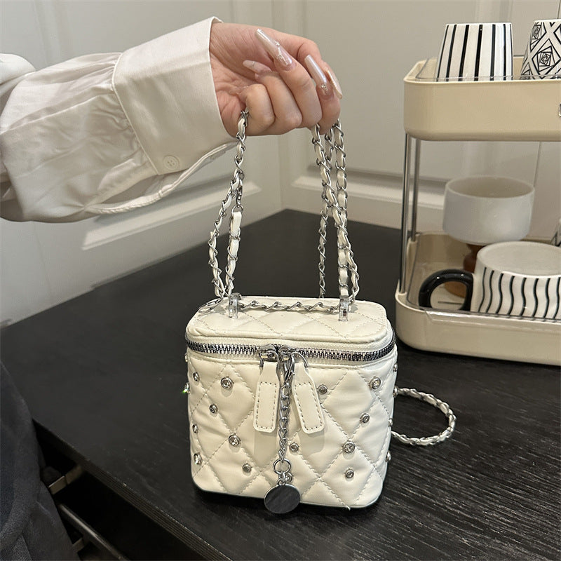 Women's Mini Chain Crossbody Bag with Stud Detail, PU Leather Shoulder Bag