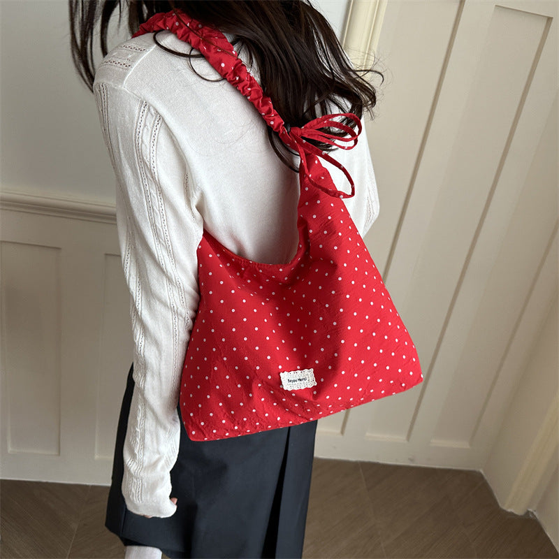 Women's Polka Dot Shoulder Bag Chiffon Accent Crossbody Handbag
