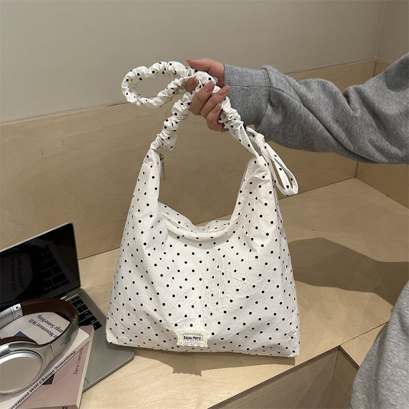 Women's Polka Dot Shoulder Bag Chiffon Accent Crossbody Handbag