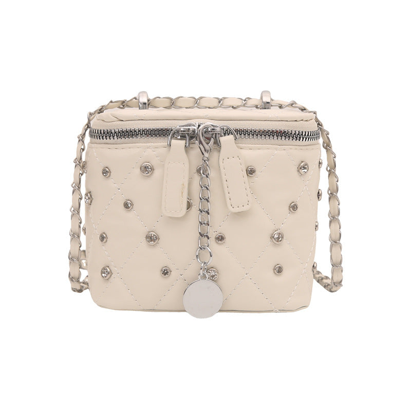Women's Mini Chain Crossbody Bag with Stud Detail, PU Leather Shoulder Bag