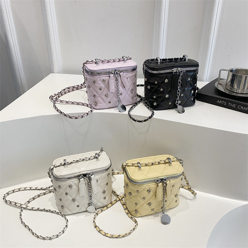 Women's Mini Chain Crossbody Bag with Stud Detail, PU Leather Shoulder Bag