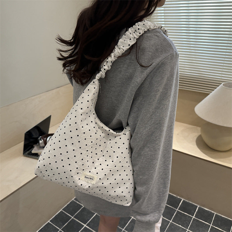 Women's Polka Dot Shoulder Bag Chiffon Accent Crossbody Handbag